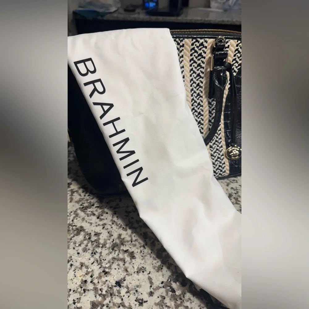 Brahmin Black and Tan Striped Satchel Vivian in Saint Tropez/ Rare - Picture 13 of 14
